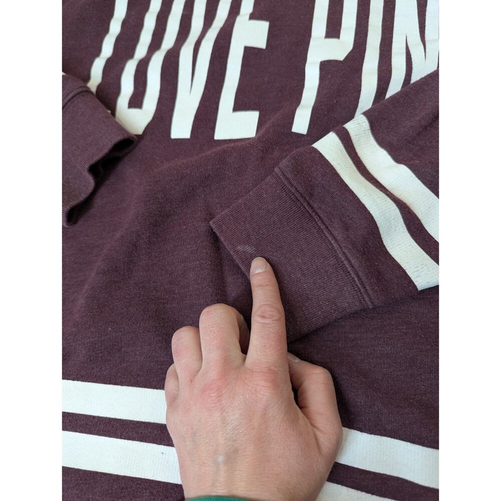 Pink Victoria's Secret Burgundy Oversized Boyfriend Varsity Crew Neck Love Pink - Picture 9 of 9